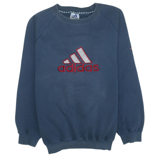 Adidas Men Blue Large Crew Neck Embroidered Logo Sweatshirt
