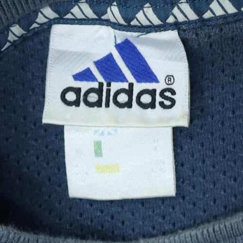 Adidas Men Blue Large Crew Neck Embroidered Logo Sweatshirt