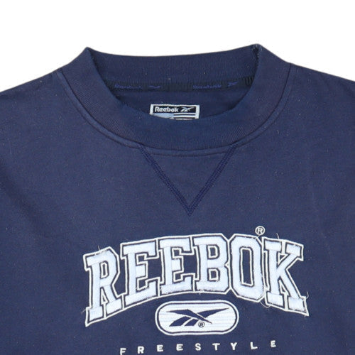 Reebok Women Navy Blue 10 Sweatshirt Crew Neck Pullover Cotton Blend