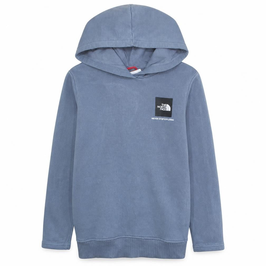 Front view of The North Face boys’ blue xl pullover fleece hoodie lightweight casual