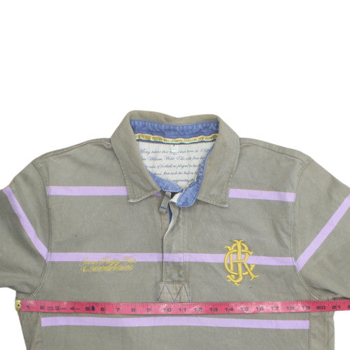 Joules Men's Green Striped Long Sleeve Polo Shirt M Cotton Rugby Style
