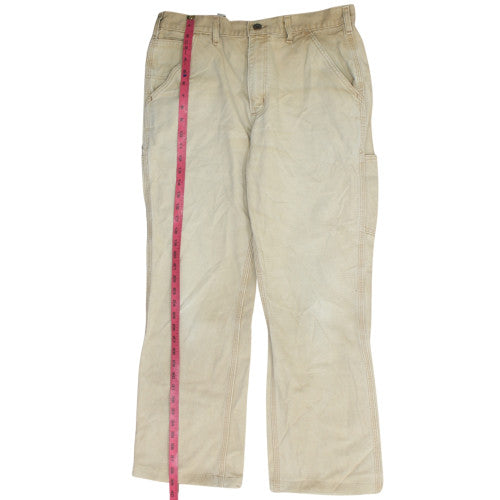 Carhartt Mens Beige Straight Jeans Size 34 Canvas Cotton Workwear