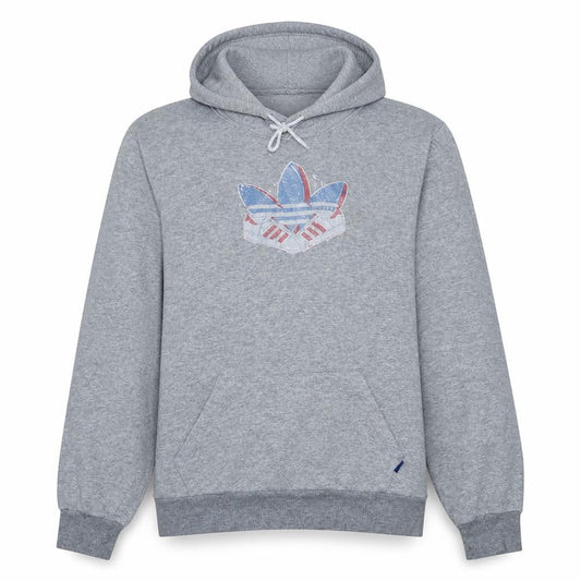 Adidas Men Grey Pullover Hoodie Medium Logo Sports Fleece