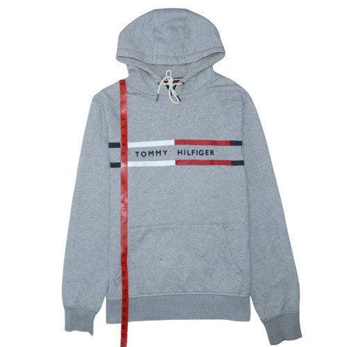 Tommy Hilfiger Men's Grey Pullover Hoodie Size L Logo Cotton Blend