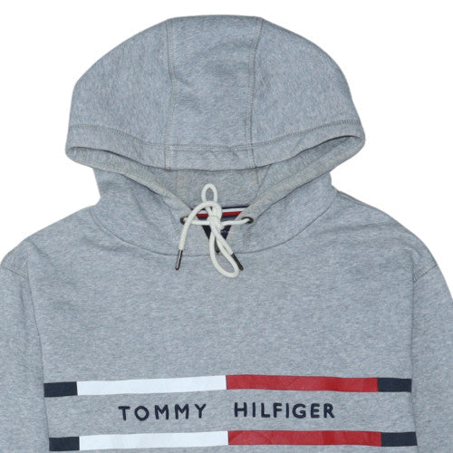 Tommy Hilfiger Men's Grey Pullover Hoodie Size L Logo Cotton Blend