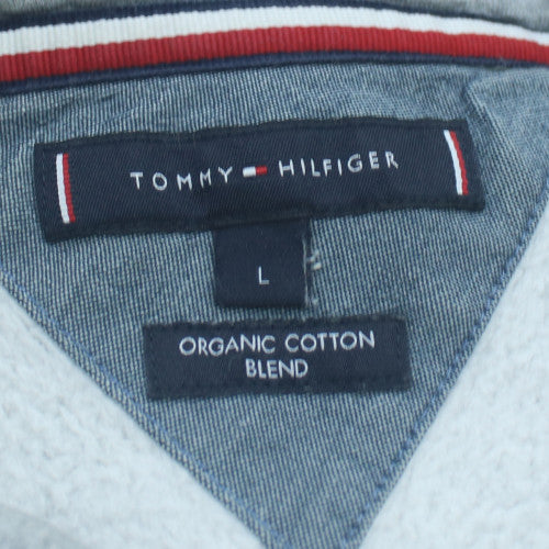 Tommy Hilfiger Men's Grey Pullover Hoodie Size L Logo Cotton Blend