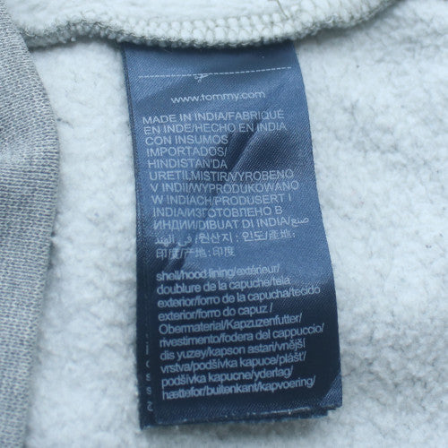 Tommy Hilfiger Men's Grey Pullover Hoodie Size L Logo Cotton Blend