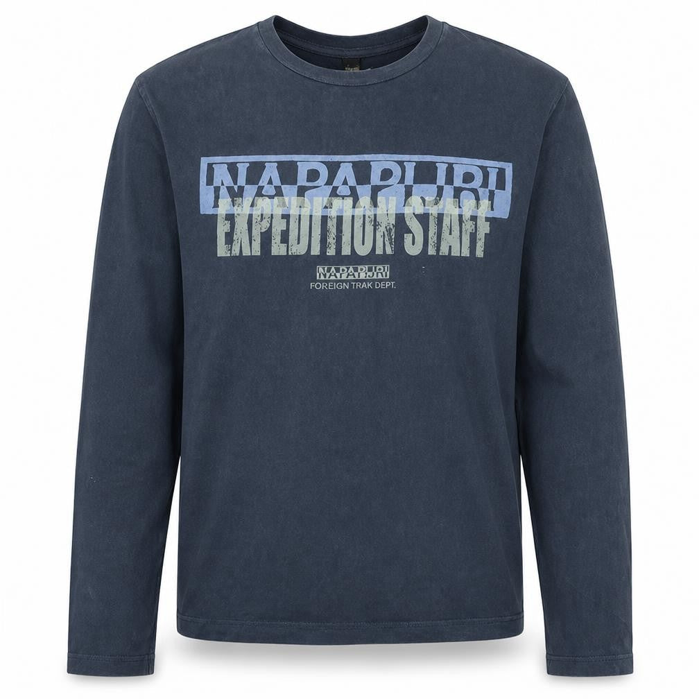 Napapijri Men’s Blue Expedition Staff Long Sleeve Cotton T-Shirt L