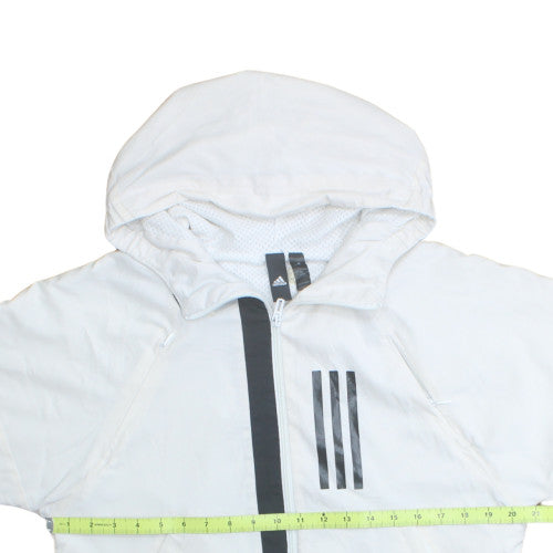 Adidas Boys White Hooded Windbreaker Jacket 14 Years Polyester Sports Style