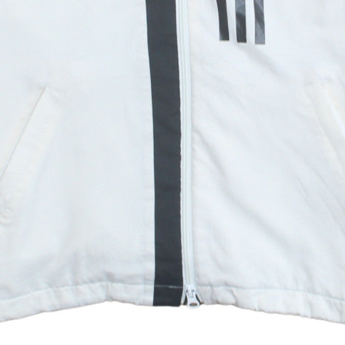 Adidas Boys White Hooded Windbreaker Jacket 14 Years Polyester Sports Style