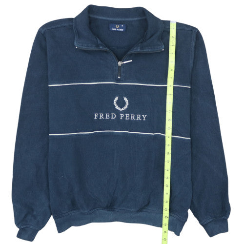 Fred Perry Men's Blue XL 1/4 Zip Cotton Logo Pullover Sweatshirt
