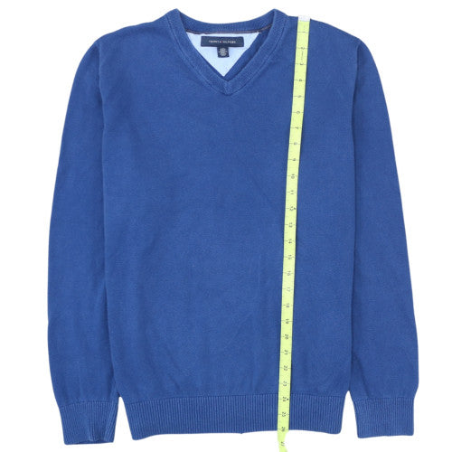 Tommy Hilfiger Men’s Blue V-Neck Cotton Jumper Size L Classic Knit