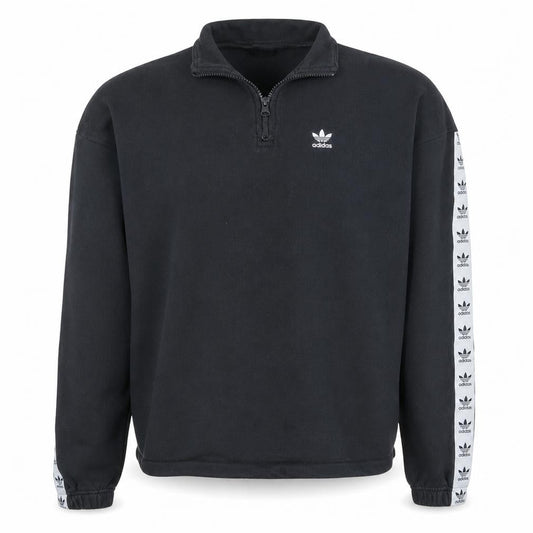 Adidas Women Black 1/2 Zip Sweatshirt Size 8 Logo Sleeve Tape