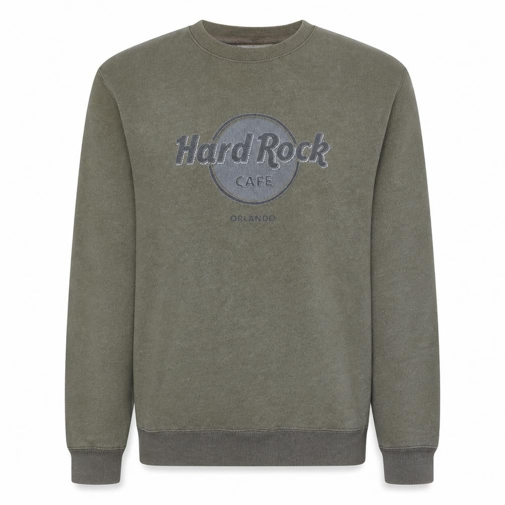Hard Rock Cafe Men Green L Pullover Sweatshirt Crew Neck Fleece