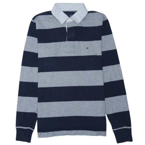 Tommy Hilfiger Men's Blue Striped Long Sleeve Polo Shirt M