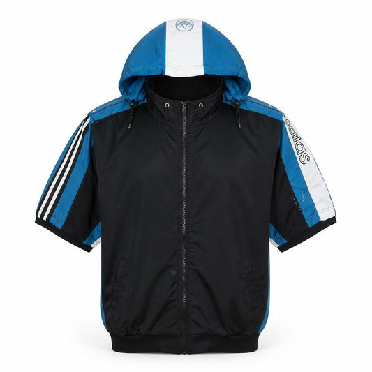 Adidas Mens Black Blue Full Zip Short Sleeve Hoodie L Sportswear