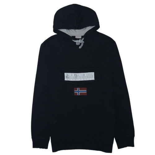Napapijri Mens Black XL Pullover Hoodie Logo Embroidered Fleece