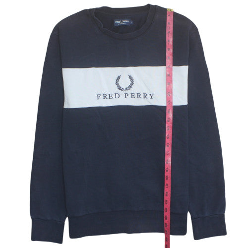 Fred Perry Men's Blue Crew Neck Logo Sweatshirt Size L