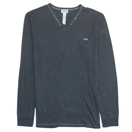 Diesel Men Navy V-Neck Long Sleeve T-Shirt Size M Cotton Blend