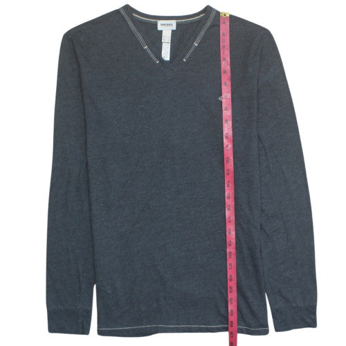 Diesel Men Navy V-Neck Long Sleeve T-Shirt Size M Cotton Blend