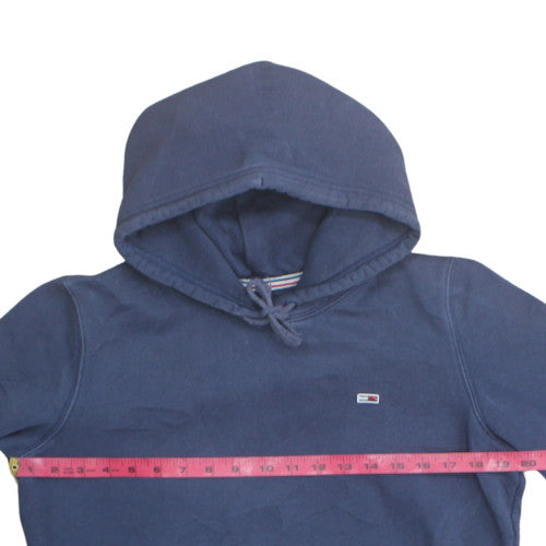 Tommy Jeans Men Blue Pullover Hoodie S Fleece Logo Drawstring