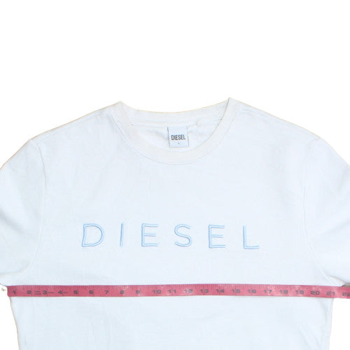 Diesel Women's White Cotton Blend Logo Pullover Sweatshirt L