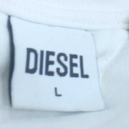 Diesel Women's White Cotton Blend Logo Pullover Sweatshirt L