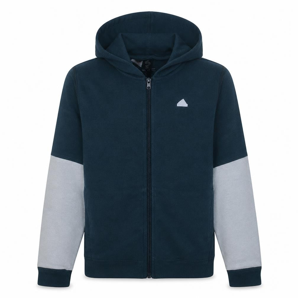 Front view of adidas boys’ blue full zip hoodie 14 years colourblock sportswear