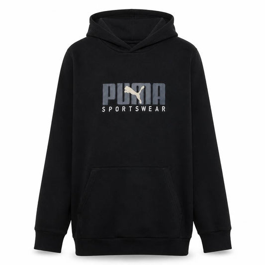 Puma Mens Black L Pullover Hoodie Sportswear Logo Hooded Sweatshirt
