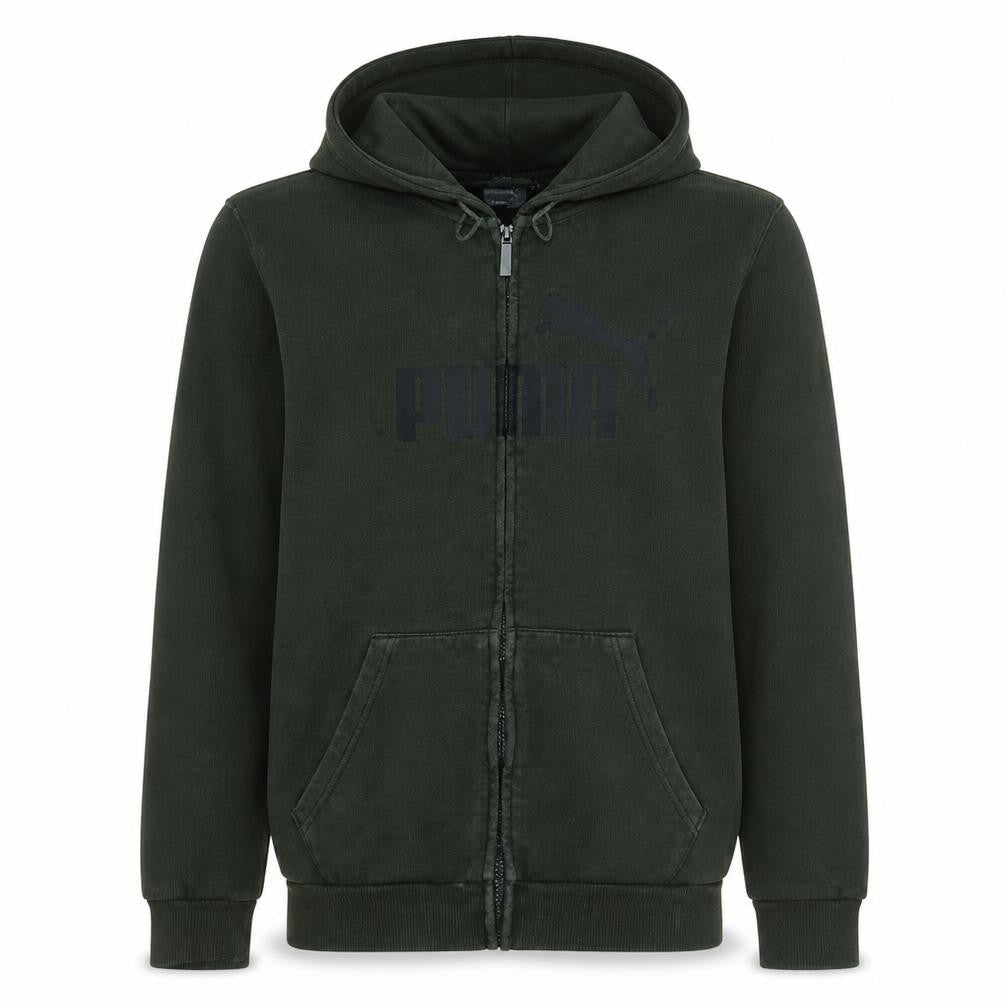 Front view of Puma Men's Green Full Zip Hoodie L Sports Fleece Sweatshirt