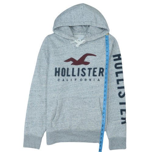 Hollister Men's Grey Pullover Hoodie M Logo Fleece Sweatshirt