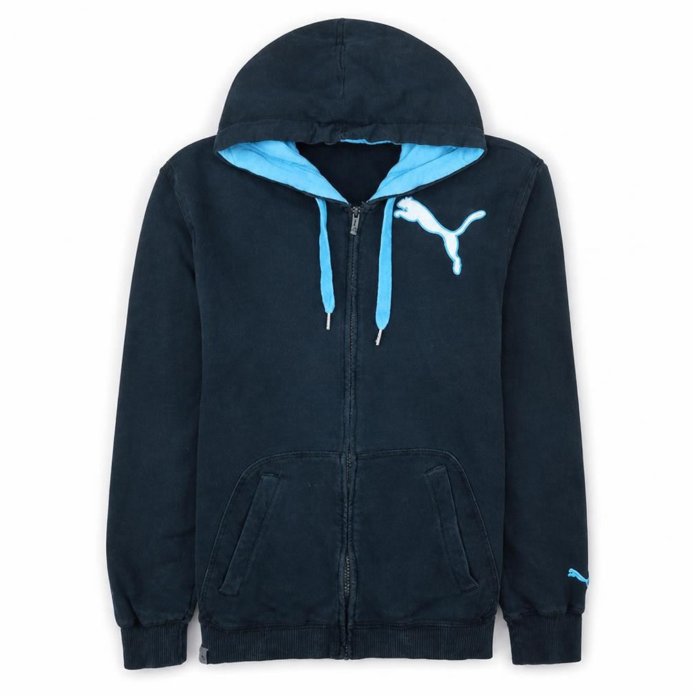 Puma Men's Black Full Zip Hoodie Size M with Blue Lining