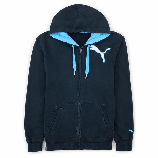 Puma Men's Black Full Zip Hoodie Size M with Blue Lining