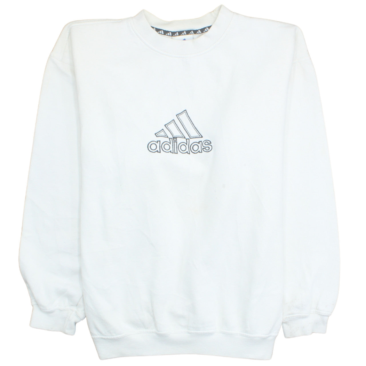 Adidas Men's White Logo Crew Neck Fleece Sweatshirt Size M Vintage
