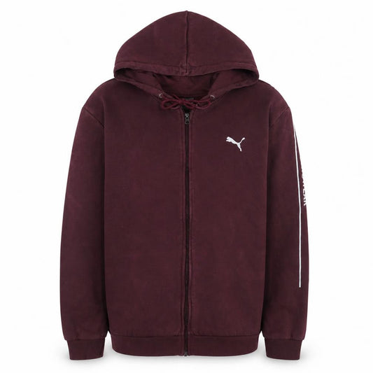 Puma Men's Brown Full Zip Hoodie Size L with Logo Detail