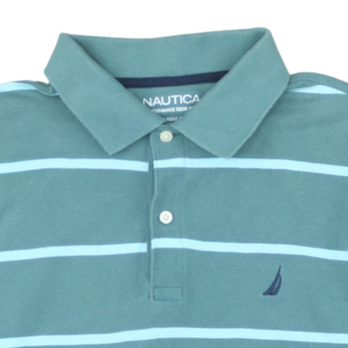 Nautica Men's Green Striped Cotton Blend Polo Shirt XL