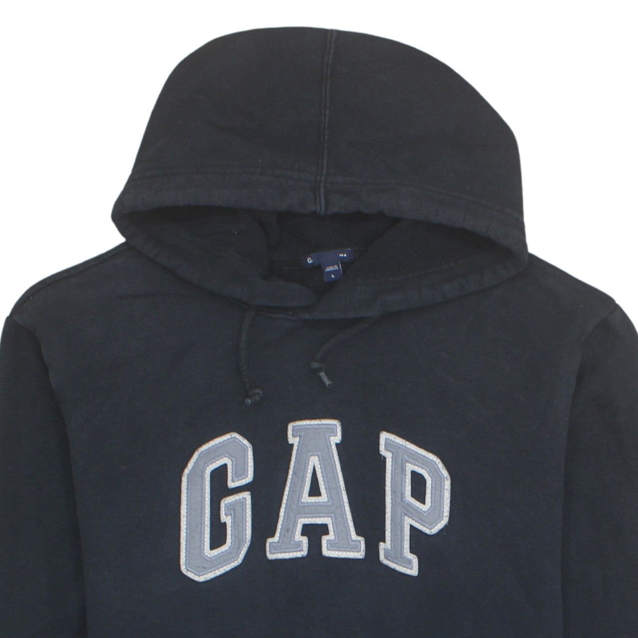GAP Mens Black Pullover Hoodie L Logo Cotton Fleece Sweatshirt