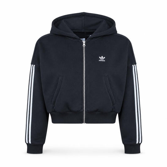 Adidas Womens Black Size 10 Full Zip Hoodie with 3 Stripes