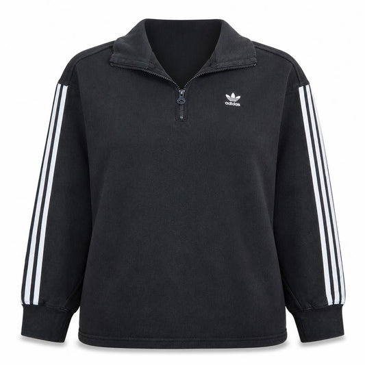 Adidas Women Black 1/4 Zip Sweatshirt UK 12 Classic Pullover