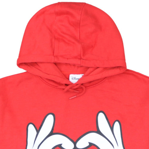 Disney Women Red Pullover Hoodie Size M Mickey Hands Heart Graphic