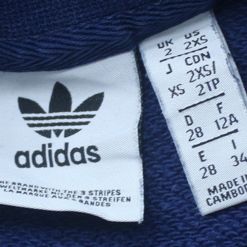 Adidas Women Blue 2XS Pullover Sweatshirt Crew Neck Logo Raglan