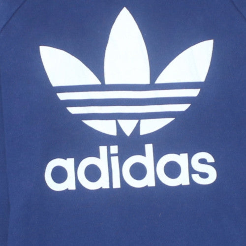 Adidas Women Blue 2XS Pullover Sweatshirt Crew Neck Logo Raglan