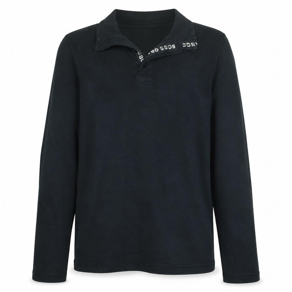Hugo Boss Men's Black XL Henley Sweatshirt Long Sleeve Cotton