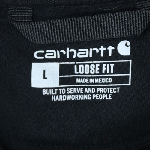 Carhartt Mens Black Pullover Hoodie L Loose Fit Fleece Sweatshirt