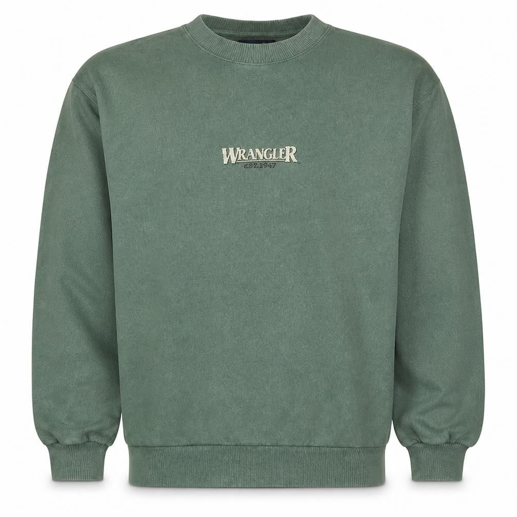 Wrangler Mens Green XL Crew Neck Cotton Sweatshirt Classic Logo