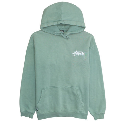 Stussy Men Green Pullover Hoodie Sweatshirt M Regular Fit Logo