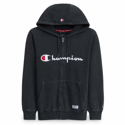 Champion Mens Black Full Zip Hoodie M Regular Fleece Sportswear