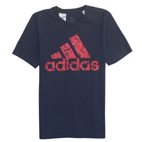Adidas Boys Navy Blue Short Sleeve T-Shirt 13-14 Years Graphic Logo Print