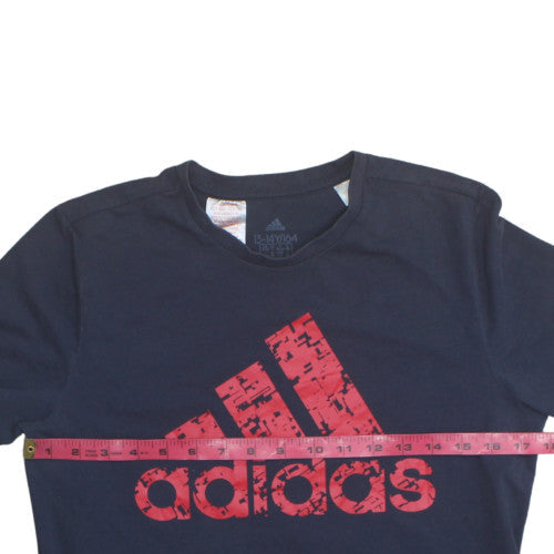 Adidas Boys Navy Blue Short Sleeve T-Shirt 13-14 Years Graphic Logo Print