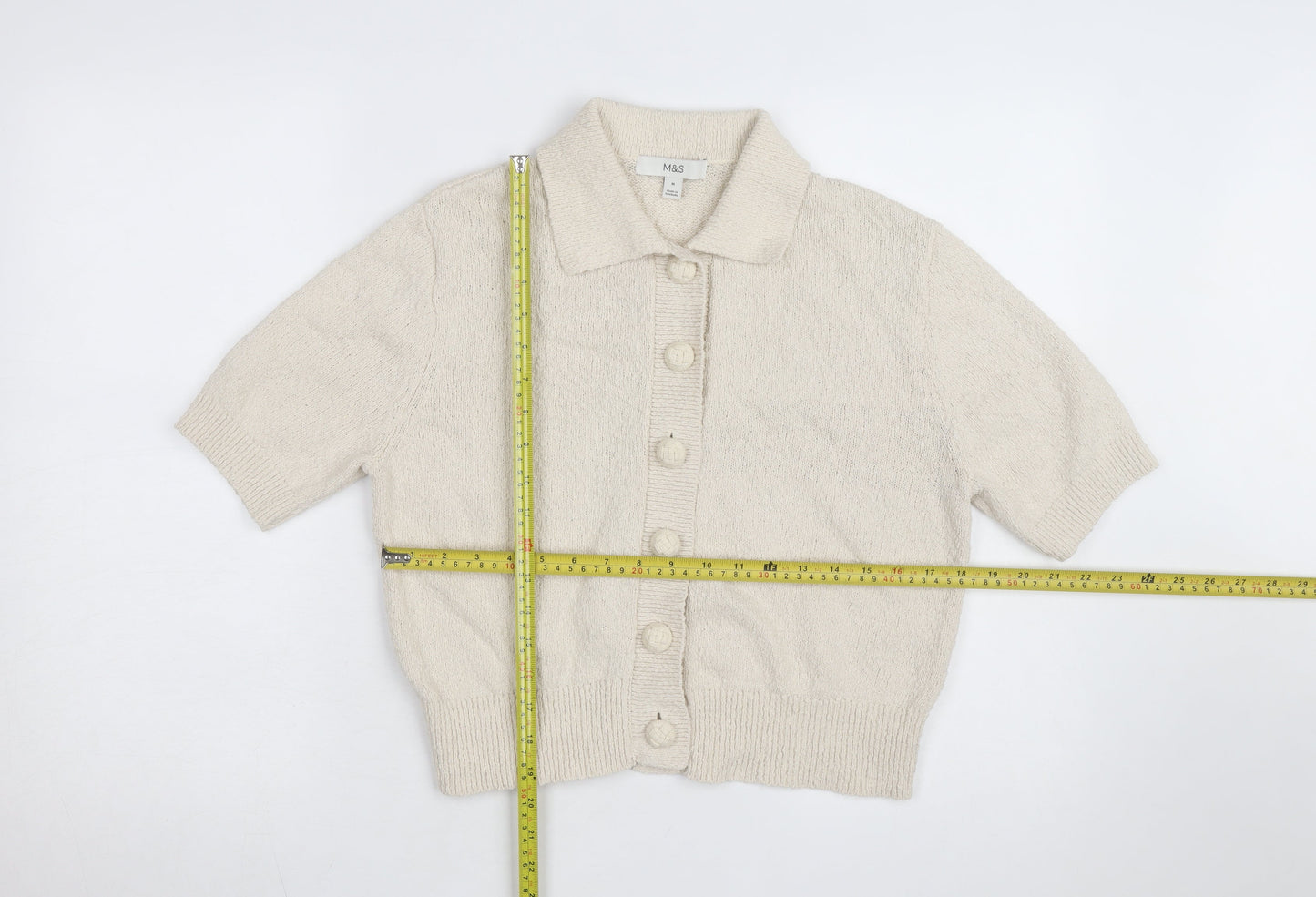 Marks and Spencer Women Beige Collared Button Cardigan Medium